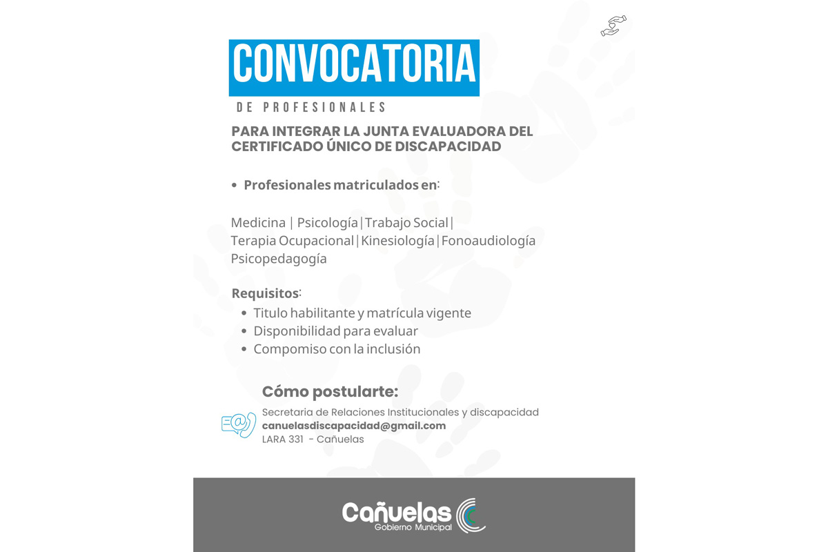 Convocatoria a profesionales para integrar la Junta Evaluadora del Certificado Único de Discapacidad